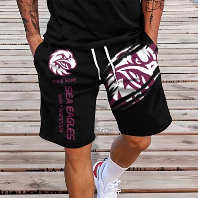 NRL New Style Men Black Short Pants Custom Any Name Gifts For Fans
