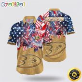 NHL Anaheim Ducks Hawaiian Shirt With American Independence Day Pattern Summer Hawaiian Shirt