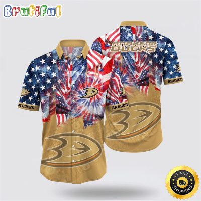 NHL Anaheim Ducks Hawaiian Shirt With American Independence Day Pattern Summer Hawaiian Shirt