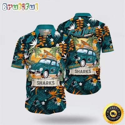 NHL San Jose Sharks Hawaiian Shirt Tropical Forest Motif Car Traveling Summer Hawaiian Shirt