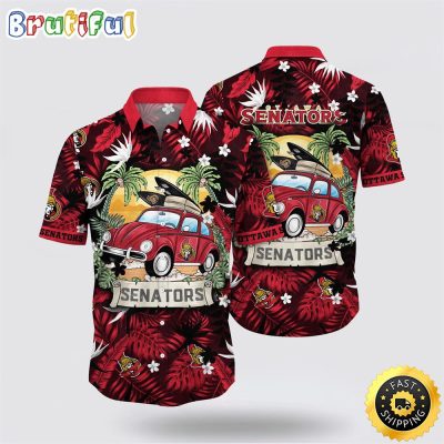 NHL Ottawa Senators Hawaiian Shirt Tropical Forest Motif Car Traveling Summer Hawaiian Shirt