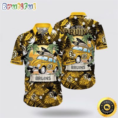 NHL Boston Bruins Hawaiian Shirt Tropical Forest Motif Car Traveling Summer Hawaiian Shirt