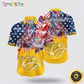 NHL Nashville Predators Hawaiian Shirt With American Independence Day Pattern Summer Hawaiian Shirt