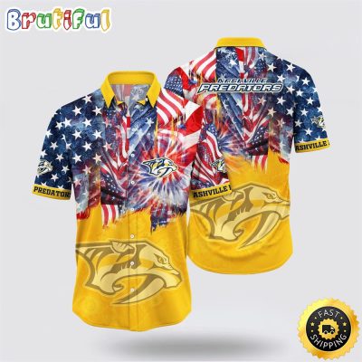 NHL Nashville Predators Hawaiian Shirt With American Independence Day Pattern Summer Hawaiian Shirt