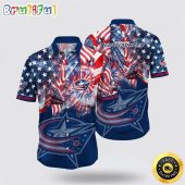 NHL Columbus Blue Jackets Hawaiian Shirt With American Independence Day Pattern Summer Hawaiian Shirt