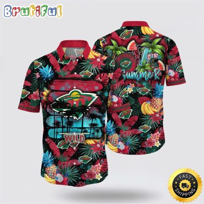 NHL Minnesota Wild Hawaiian Shirt With Tropical Fruits Summer Hawaiian Shirt