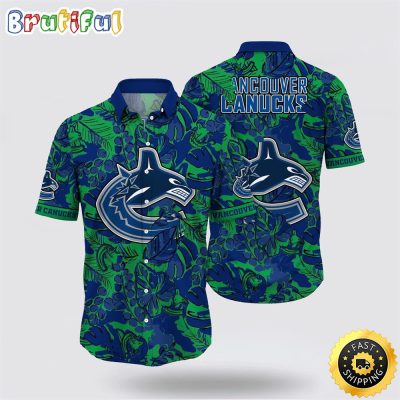 NHL Vancouver Canucks Hawaiian Shirt Tropical Leaf Pattern Summer Hawaiian Shirt