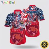 NHL Florida Panthers Hawaiian Shirt With American Independence Day Pattern Summer Hawaiian Shirt