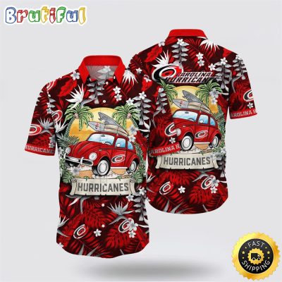 NHL Carolina Hurricanes Hawaiian Shirt Tropical Forest Motif Car Traveling Summer Hawaiian Shirt