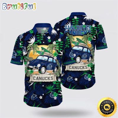 NHL Vancouver Canucks Hawaiian Shirt Tropical Forest Motif Car Traveling Summer Hawaiian Shirt
