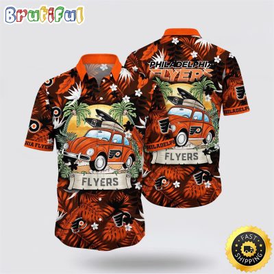 NHL Philadelphia Flyers Hawaiian Shirt Tropical Forest Motif Car Traveling Summer Hawaiian Shirt