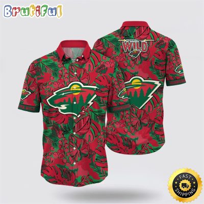 NHL Minnesota Wild Hawaiian Shirt Tropical Leaf Pattern Summer Hawaiian Shirt