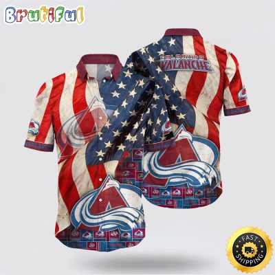 NHL Colorado Avalanche Hawaiian Shirt With American Flag Pattern Summer Hawaiian Shirt