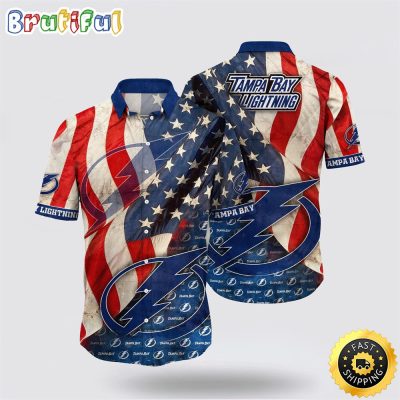 NHL Tampa Bay Lightning Hawaiian Shirt With American Flag Pattern Summer Hawaiian Shirt