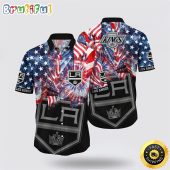 NHL Los Angeles Kings Hawaiian Shirt With American Independence Day Pattern Summer Hawaiian Shirt