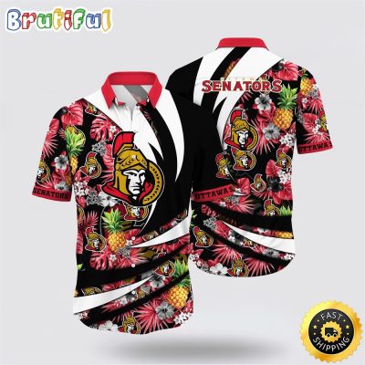 NHL Ottawa Senators Hawaiian Shirt With Tropical Pineapple Summer Hawaiian Shirt