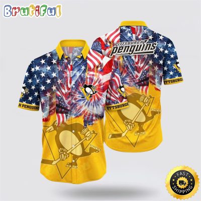 NHL Pittsburgh Penguins Hawaiian Shirt With American Independence Day Pattern Summer Hawaiian Shirt