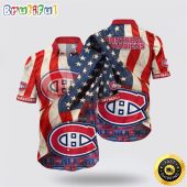 NHL Montreal Canadiens Hawaiian Shirt With American Flag Pattern Summer Hawaiian Shirt