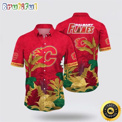 NHL Calgary Flames Hawaiian Shirt Tropical Forest Motifs Summer Hawaiian Shirt