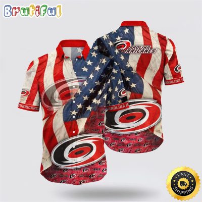 NHL Carolina Hurricanes Hawaiian Shirt With American Flag Pattern Summer Hawaiian Shirt