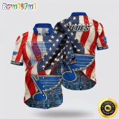 NHL St. Louis Blues Hawaiian Shirt With American Flag Pattern Summer Hawaiian Shirt
