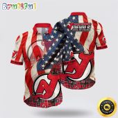 NHL New Jersey Devils Hawaiian Shirt With American Flag Pattern Summer Hawaiian Shirt