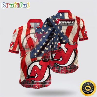 NHL New Jersey Devils Hawaiian Shirt With American Flag Pattern Summer Hawaiian Shirt
