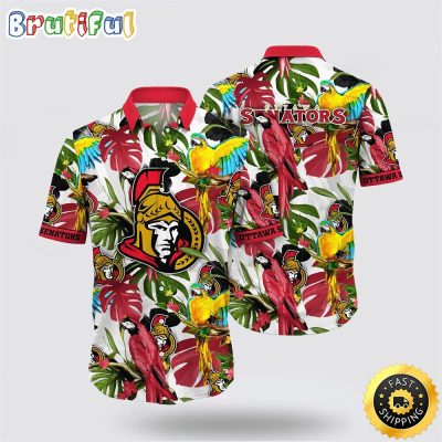 NHL Ottawa Senators Hawaiian Shirt Tropical Parrot Pattern Summer Hawaiian Shirt