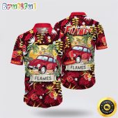 NHL Calgary Flames Hawaiian Shirt Tropical Forest Motif Car Traveling Summer Hawaiian Shirt