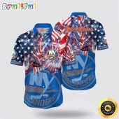 NHL New York Islanders Hawaiian Shirt With American Independence Day Pattern Summer Hawaiian Shirt