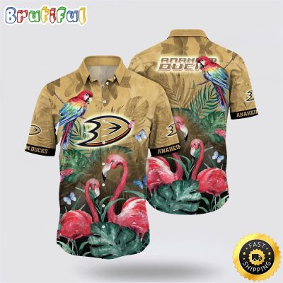 NHL Anaheim Ducks Hawaiian Shirt Tropical Parrot And Flamingo Motifs Summer Hawaiian Shirt