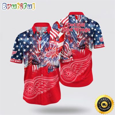 NHL Detroit Red Wings Hawaiian Shirt With American Independence Day Pattern Summer Hawaiian Shirt