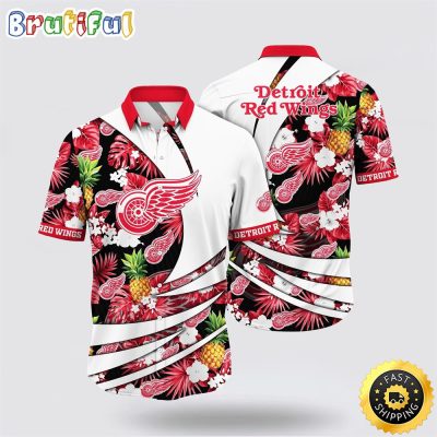 NHL Detroit Red Wings Hawaiian Shirt With Tropical Pineapple Summer Hawaiian Shirt