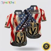 NHL Vegas Golden Knights Hawaiian Shirt With American Flag Pattern Summer Hawaiian Shirt