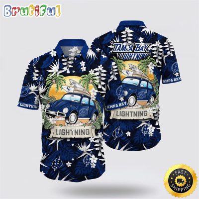 NHL Tampa Bay Lightning Hawaiian Shirt Tropical Forest Motif Car Traveling Summer Hawaiian Shirt