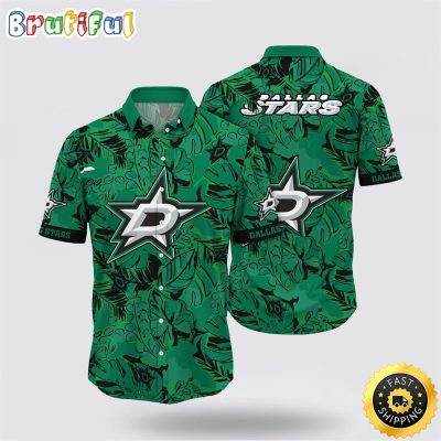NHL Dallas Stars Hawaiian Shirt Tropical Leaf Pattern Summer Hawaiian Shirt