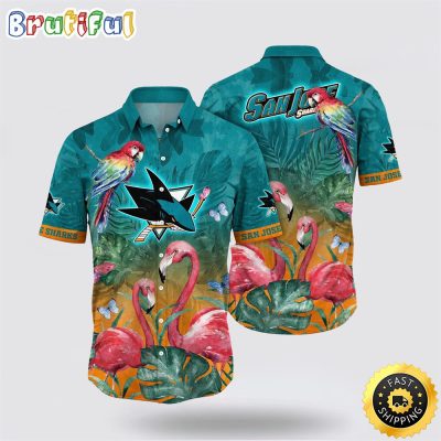 NHL San Jose Sharks Hawaiian Shirt Tropical Parrot And Flamingo Motifs Summer Hawaiian Shirt