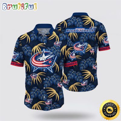 NHL Columbus Blue Jackets Hawaiian Shirt Tropical Motifs Summer Hawaiian Shirt