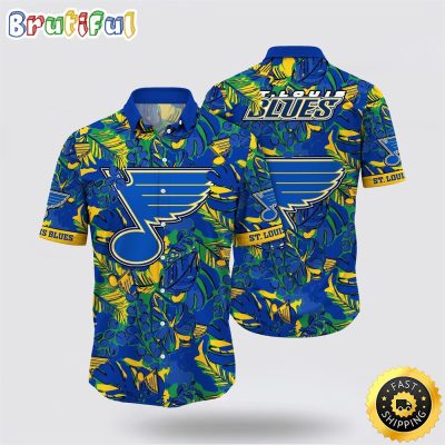 NHL St. Louis Blues Hawaiian Shirt Tropical Leaf Pattern Summer Hawaiian Shirt
