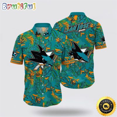 NHL San Jose Sharks Hawaiian Shirt Tropical Leaf Pattern Summer Hawaiian Shirt