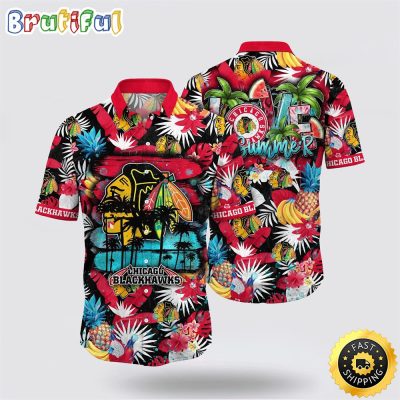 NHL Chicago Blackhawks Hawaiian Shirt With Tropical Fruits Summer Hawaiian Shirt