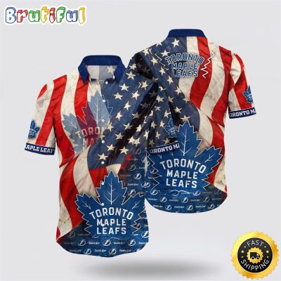 NHL Toronto Maple Leafs Hawaiian Shirt With American Flag Pattern Summer Hawaiian Shirt
