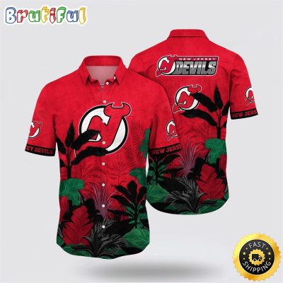 NHL New Jersey Devils Hawaiian Shirt Tropical Forest Motifs Summer Hawaiian Shirt