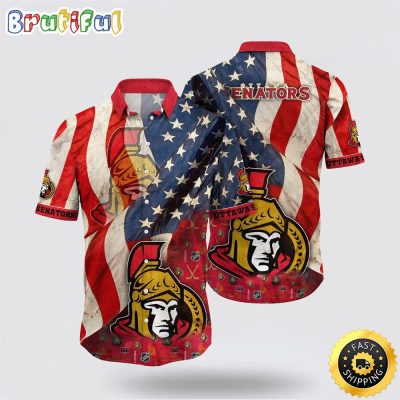 NHL Ottawa Senators Hawaiian Shirt With American Flag Pattern Summer Hawaiian Shirt