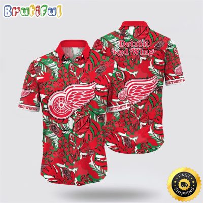 NHL Detroit Red Wings Hawaiian Shirt Tropical Leaf Pattern Summer Hawaiian Shirt