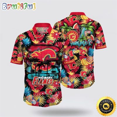 NHL Calgary Flames Hawaiian Shirt With Tropical Fruits Summer Hawaiian Shirt