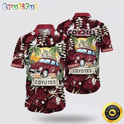 NHL Arizona Coyotes Hawaiian Shirt Tropical Forest Motif Car Traveling Summer Hawaiian Shirt