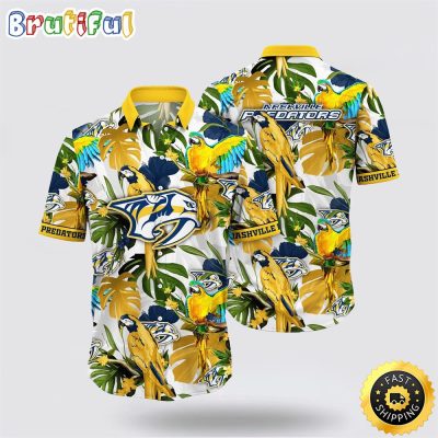 NHL Nashville Predators Hawaiian Shirt Tropical Parrot Pattern Summer Hawaiian Shirt