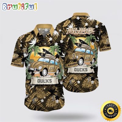 NHL Anaheim Ducks Hawaiian Shirt Tropical Forest Motif Car Traveling Summer Hawaiian Shirt