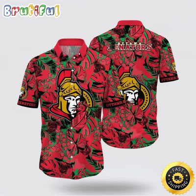NHL Ottawa Senators Hawaiian Shirt Tropical Leaf Pattern Summer Hawaiian Shirt